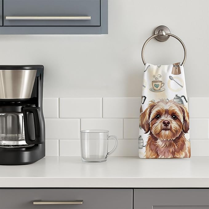 Caroline's Treasures Liver Shih Tzu Coffee Bar Kitchen Towel Velour Plush Front and Cotton Loop Back Machine Washable