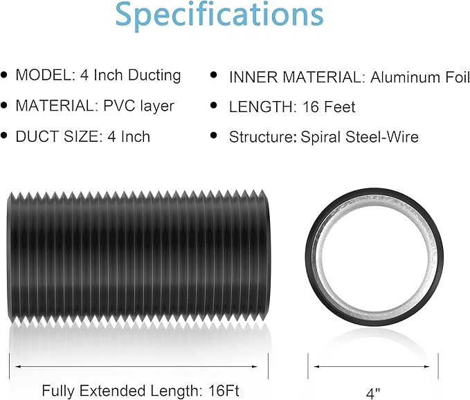 Hon&Guan 4In Dryer Vent Connector, Iron Twist Lock Dryer Vent Wall Plate and Insulated Flexible Duct 8FT with 2 Duct Clamps