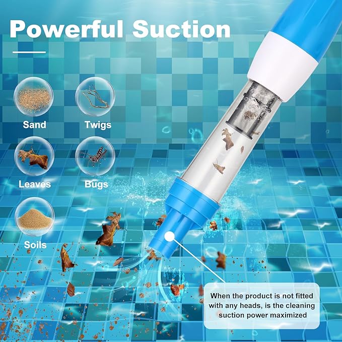 4-in-1 Cordless Rechargeable Small Pool Hot Tub Spa Pond Vacuum, Handheld Pool Cleaner Ideal for Spas, Hot Tubs Pond & Small Pools – 2026 New Model (Light Blue)
