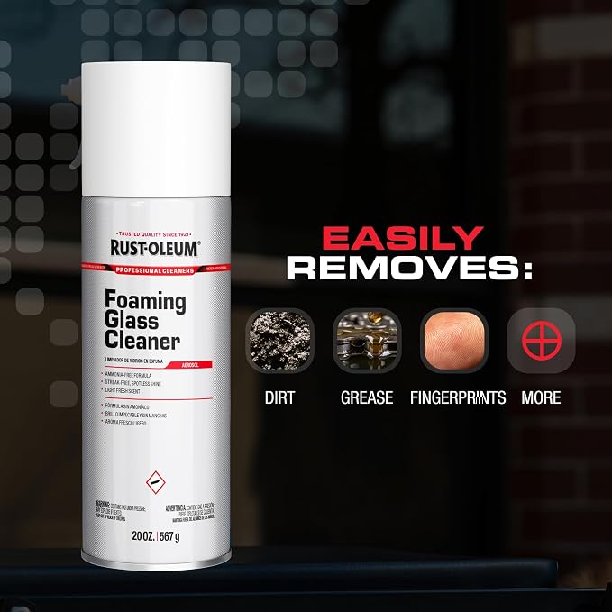 Rust-Oleum Professional Cleaners Foaming Glass Cleaner | 20oz Aerosol Can | Professional Strength | Ammonia-Free | Fresh Scent