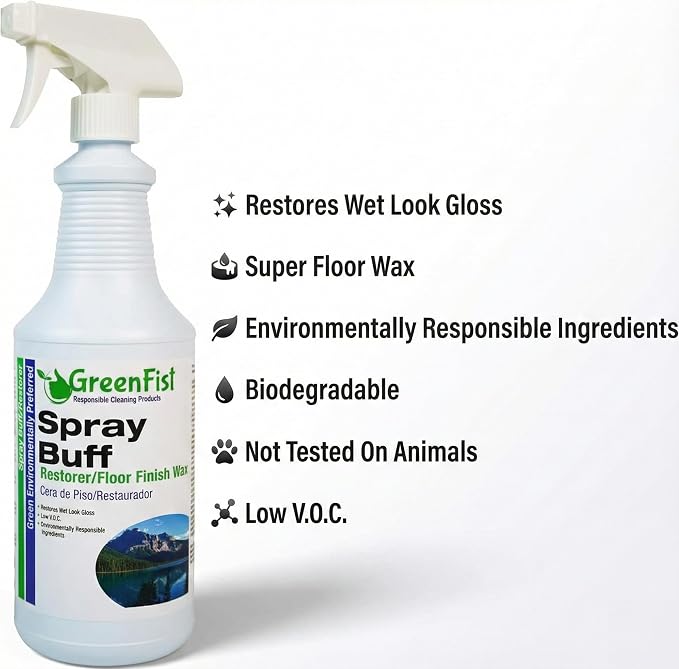 GreenFist Spray Buff Restorer Renewing Floor Finish Wax Polisher Buffer[ Removes Surface Marks, Conditioned, Dry and Spotless Floors ], 32 Fluid Ounce