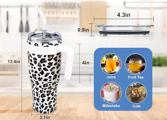 Zenbo 50 oz Mug Tumbler With Handle and Straw Lid | Stainless Steel Insulated Tumblers, Keeps Drinks Cold up to 34 Hours, Fit in Car Cup Holder, Dishwasher Safe,BPA Free