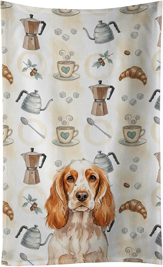 Caroline's Treasures Orange Roan English Cocker Spaniel Coffee Bar Kitchen Towel Velour Plush Front and Cotton Loop Back Machine Washable