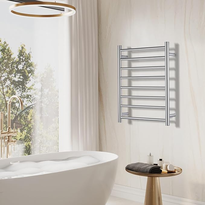 Towel Warmer Bathroom Wall Mounted Drying Rack Plug-in Electric Heated Towel Rack Stainless Steel (Brushed, 8 Bar)