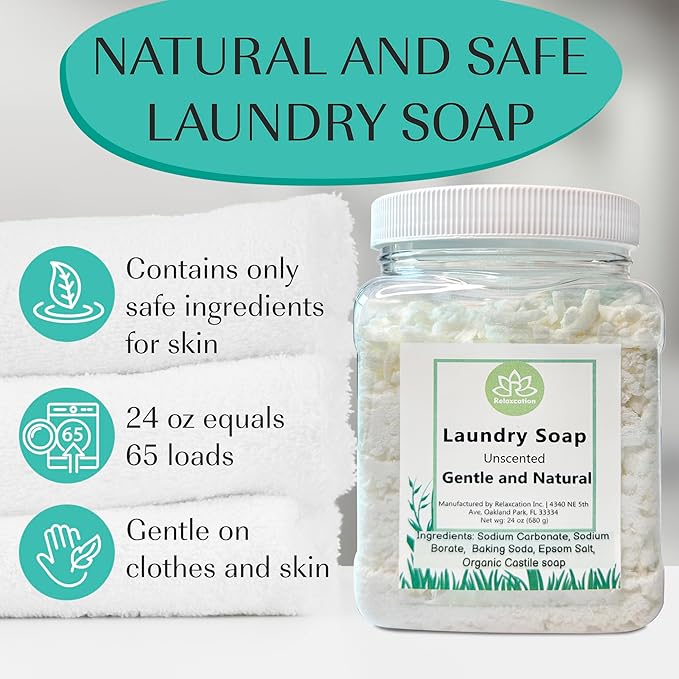Natural Laundry Detergent Soap | Hypoallergenic Deep Cleaning Washing Powder | Eco-Friendly, Safe, and Effective BORAX, SODA ASH, EPSOM SALT, BAKING SODA and CASTILE SOAP (65 Loads) (Unscented)