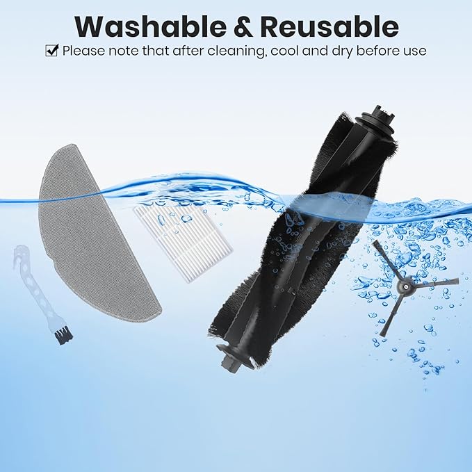 RV20 Max Plus Replacement Parts for Tapo RV20 Max Plus/RV30 Max Plus/RV30/RV20 Robotic Vacuum Cleaner Parts with 1 Roller, 4 HEAP, 6 Mops, 6 Dust Bags, 6 Side Brushes,1 Clean Brush
