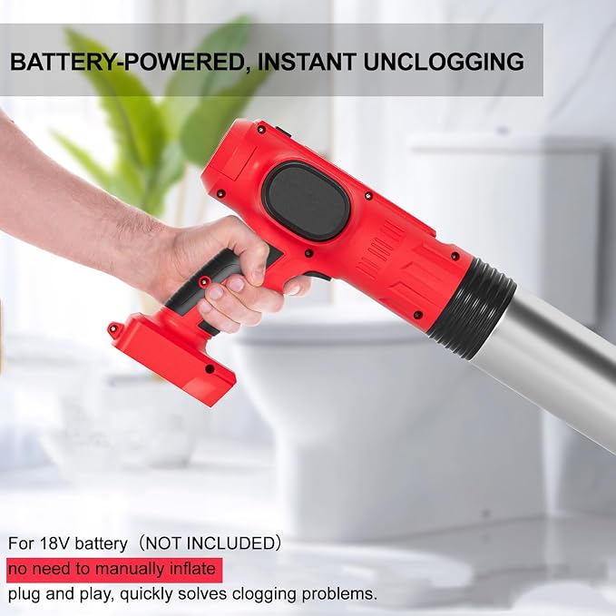 Rozlchar Cordless Electric Toilet Plunger Compatible for Milwaukee 18V Battery (No Battery),High Pressure Drain Unclogger with 3 Interchangeable Heads for Sinks, Washbasin, Toilets