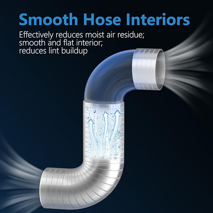 Hon&Guan 4-inch Semi Rigid Dryer Vent Hose, 8 Feet Flexible Aluminum Duct with 2 Clamps, and Aluminum Foil Tape