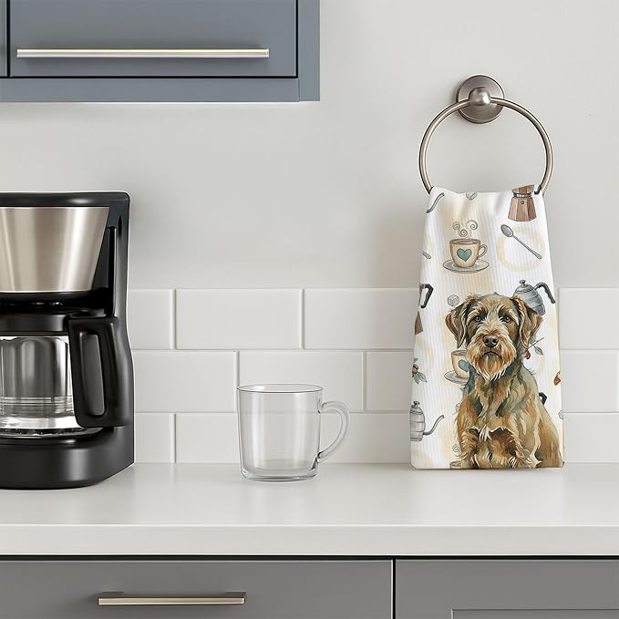 Caroline's Treasures Chestnut Wirehaired Pointing Griffon Coffee Bar Kitchen Towel Velour Plush Front and Cotton Loop Back Machine Washable