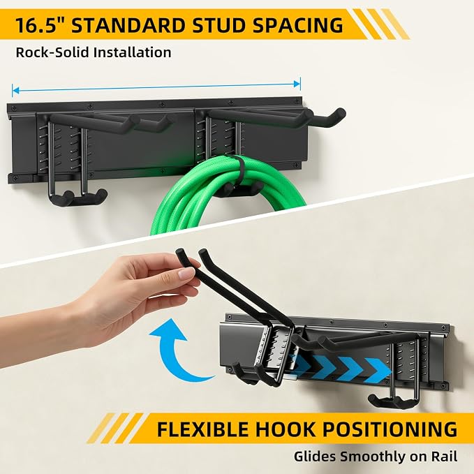 GRENPRO Garage Tool Organizer Wall Mount with 49.5 inches Rails and 6 Double-layer Hooks, Heavy Duty Tool Rack, Garage Storage Rack For Yard Tools