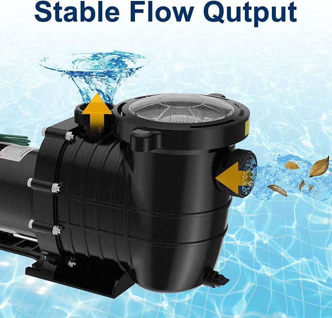 Pool Pump Above Ground/Inground 2.0 Horsepower 115V Powerful Copper Motor Self Primming 6900GPH Powerful Selfpriming Pool Pump/with Strainer Basket,Includes Pipe Fittings