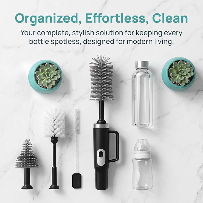 5-in-1 Long Handle Electric Water Bottle Brush, Straw Cleaner Brushes with Removable Brush Head, Water Bottle Brush, Bottle Brush,for Stanley Cups, Baby Bottles, Pacifiers