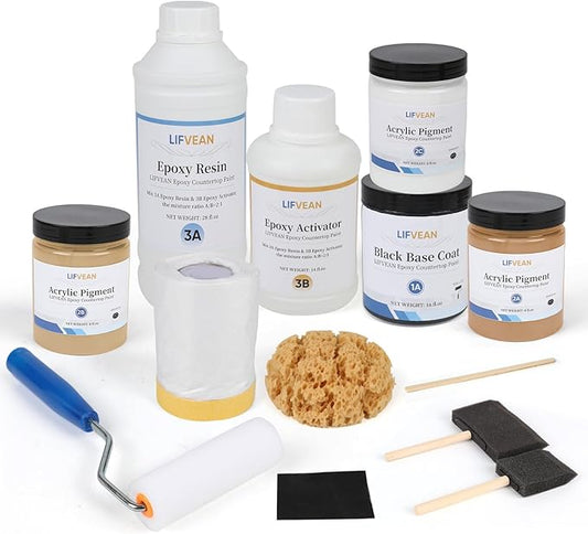 Epoxy Countertop Paint Refinishing Kit, Kitchen Bathroom Glossy Coating for Marble, Granite, Laminate, Ceramic Tile, Cover 40 sq.ft, Warm Sand