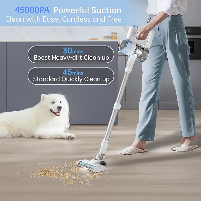 Cordless Vacuum Cleaner, 500W 45Kpa Vacuum Cleaners for Home, 6-in-1 Stick Vacuums with LED Touch Screen, Rechargeable Cordless Vacuums for Pet Hair Carpets Hard Floors, 1.0L Dust Cup