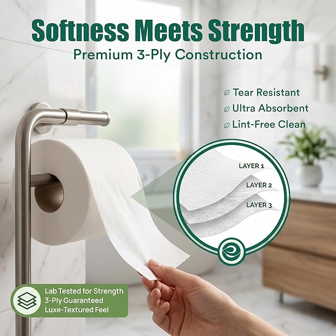 Eco Soul Premium Bamboo Toilet Paper 3 Ply | 24 Mega Rolls | 300 Sheets Each | FSC Certified Hypoallergenic, Textured & Skin-Friendly Septic-Safe Soft Bathroom Tissue Eco-Friendly Chemical & Dye Free