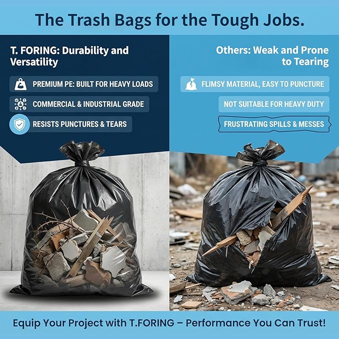 50-55 Gallon Black Trash Bags 120 Count - 40''x50'' Extra Large 50+ Gallon Garbage Bags,Unscented Strong Huge Can Liners for Construction Industrial Yard Outdoor Commercial