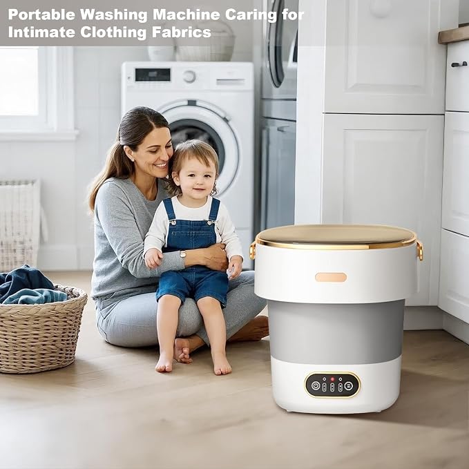 Folding Portable Washing Machine 13L, Mini Fully Automatic Washer Dryer Combo with Spin Basket, Collapsible Small Laundry Machine for Travel Camping RV Dorm Hotel