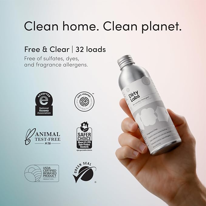 Dirty Labs | Bio-Liquid Laundry Detergent Starter Kit | Signature & Free & Clear | 2x 32 Loads (8.6 fl oz) | Hyper-Concentrated | High Efficiency & Standard Machine Washing | Nontoxic, Biodegradable