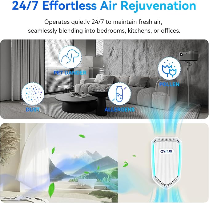 8Pack Air Ionizer Plug In, Filterless Home Negative Air Purifier, Quiet Air Freshener Portable Cleaner for Odors Smoke Dust, Air Purifiers for Home Office, Bedroom, Kitchen