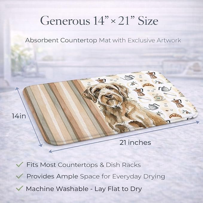 Caroline's Treasures Spinone Italiano Coffee Bar Dish Drying Mat Absorbent Dish Drying Mat Pad for Kitchen Counter Dish Drainer Mat for Countertop, 14 x 21", Multicolor