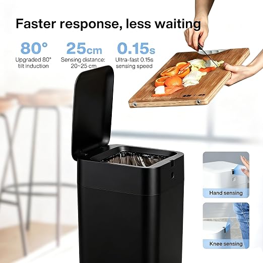 Airdeer Automatic Trash Can, 4 Gallon Self Sealing and Self-Changing Smart Trash Can Motion Sensor, Touchless Garbage can with lid for Kitchen Bathroom Bedroom, 6 Refill Rings(A1, Black)