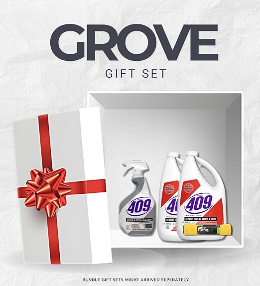 Formula 409 Stone/Steel Cleaner 32 oz Spray and Formula 409 Original Scent Multi-Surface Cleaner Liquid 64 oz Bundle with Microfiber Auto Cleaning Cloth – Stone and Countertop Care Gift Set (4 Items)