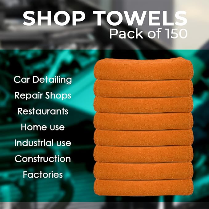 Avalon Towels Cotton Shop Rags – (Pack of 50) Size 12x14 Inches Cleaning Rags – Absorbent Shop Towels and Multipurpose Cleaning Towels for Automobiles, Industries, Garage and Homes (Orange)