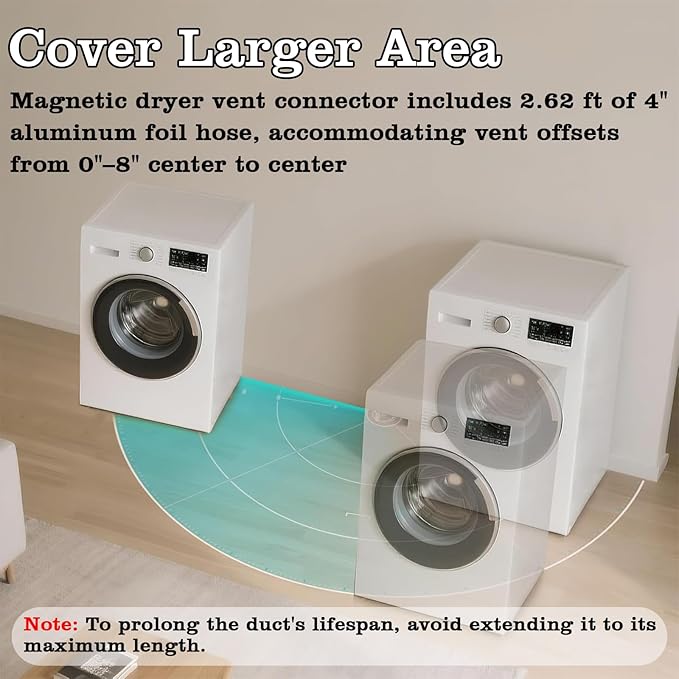 DV180 Magnetic Dryer Vent Coupling, Airtight Seal Dryer Vent Connector Kit, Easy to Clean, Quick Connect/Disconnect, Strong Magnet Self-Alignment, Includes 4" Duct and 2 Clamps
