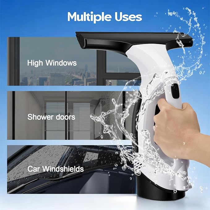Window Vacuum Squeegee Cordless with Extension Pole 31-40", 2000Pa Window Cleaner Tool with 2200mAh & 150ml Dirty Water Tank, Reusable Cleaning Cloth Head, for Shower Door, High Window &Car Windshield