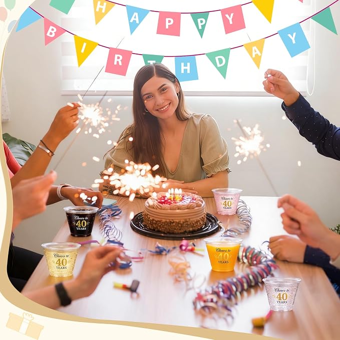 LemonRoad 100 Pack 40th Birthday Cup 9 oz Cheers to 40 Years Birthday Disposable Clear Plastic Cocktail Cups Hot Cold Beverage Drinks for Men Women Wedding Anniversary Decorations Party Favors