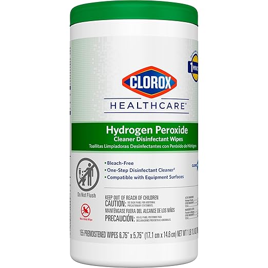 Clorox Healthcare Hydrogen Peroxide Cleaner Disinfectant Wipes, 6.75" x 5.75", 155 Count, Pack of 6 (Package May Vary)