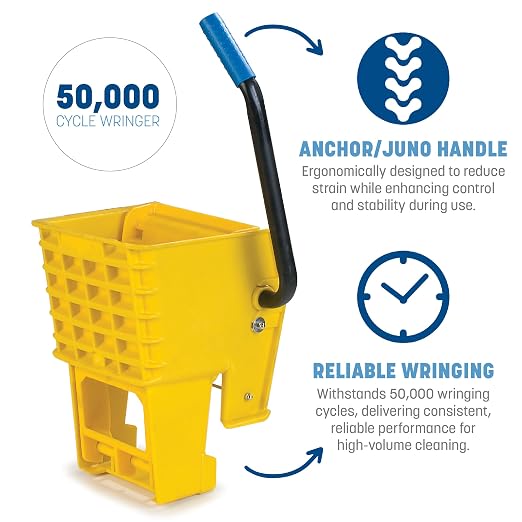 Carlisle FoodService Products 36908W04 Side Press Wringer, 15" Length x 11" Width x 9.88" Height, Yellow, For 26 qt and 35 qt Mop Bucket