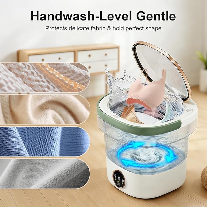 Portable Washing Machine - 22L Mini Foldable Washer with Spin Basket, 3 Cleaning Modes & Deep Cleaning for Small Clothes, Collapsible Laundry for Apartment, Home, Hotel and Travel (Green)