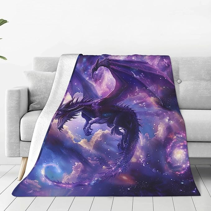 Space Dragon Blue Cool Decor Throw Blanket - Cozy Plush Flannel Fleece Warm Soft Lightweight Fuzzy Blanket for Dragon Lovers - Gifts for Boys, Girls, Teens, Women - Bed, Sofa, Couch - 60"X80"