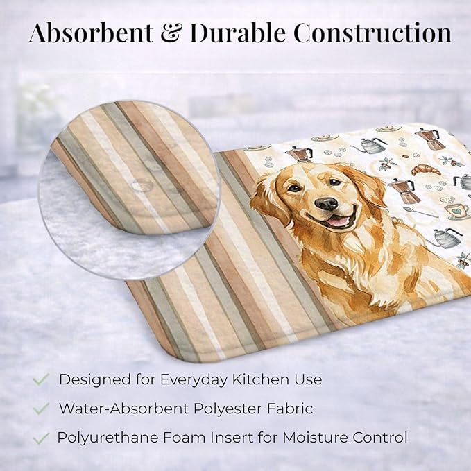 Caroline's Treasures Golden Retriever Coffee Bar Dish Drying Mat Absorbent Dish Drying Mat Pad for Kitchen Counter Dish Drainer Mat for Countertop, 14 x 21", Multicolor