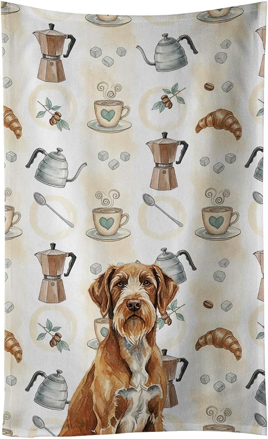 Caroline's Treasures Wirehaired Pointing Griffon Coffee Bar Kitchen Towel Velour Plush Front and Cotton Loop Back Machine Washable