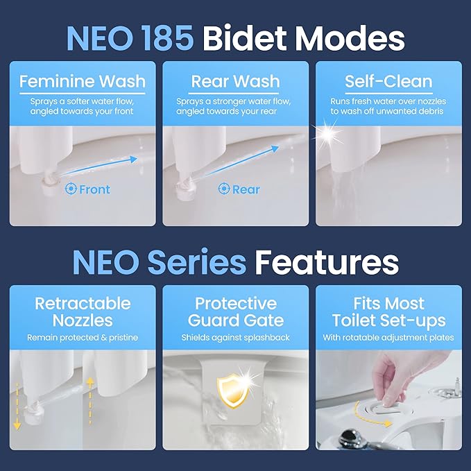 LUXE Bidet NEO 185 - Dual Nozzle, Self-Cleaning, Non-Electric Bidet Attachment for Toilet Seat, Adjustable Water Pressure, Rear & Feminine Wash (Rose Gold)