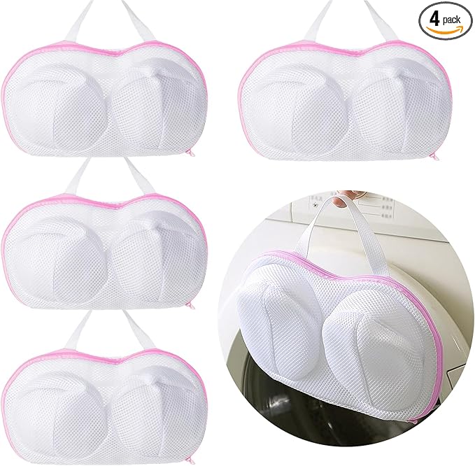 4 Pack Large Bra Washer Laundry Bags for Washing Machine, Lingerie Bag for Washing Delicates Underwear Brassiere, Bra Washer Protector for Laundry (Large-Pink 4 pack)