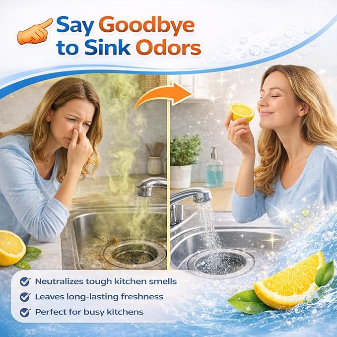 Garbage Disposal Cleaner Tablets – 24 Pack Foaming Sink Deodorizer & Drain Cleaner, Fresh Citrus Scent, Kitchen Disposal Cleaning Pods, 1 Year Supply