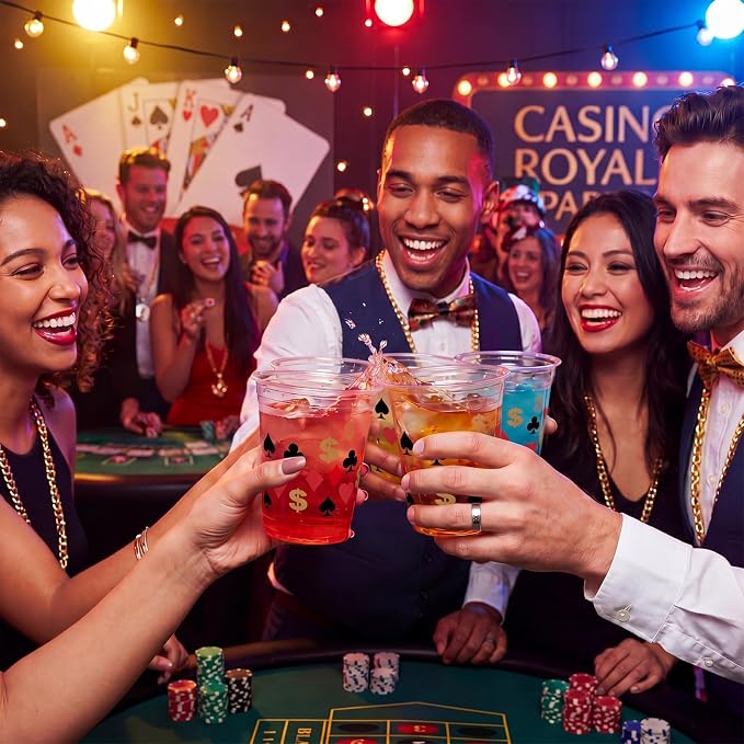 Uiifan 100 Pcs Casino Party Decorations Las Vegas Cups Casino Game Night Party Supplies 12 oz Poker Disposable Plastic Shot Cups for Hot Cold Drinking Office Home Dice Vegas Birthday Favors