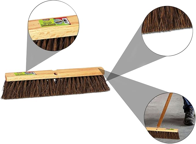 Indoor & Outdoor Broom Head – Heavy Duty Hardwood Block – Palmyra Bristles – Deck Scrub Brush – Two Threaded Handle Holes for Better Assist (16")