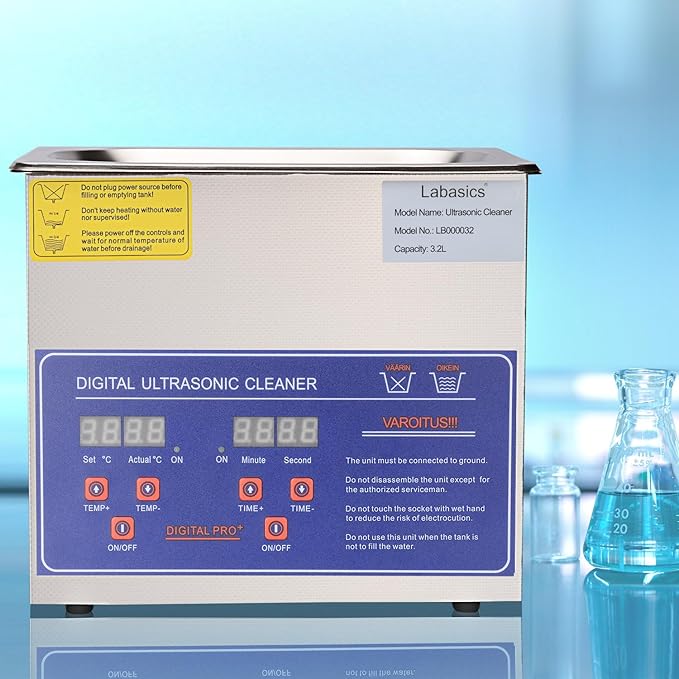 Labasics Ultrasonic Cleaner, Professional All-Purpose Stainless Steel Ultrasonic Washing Device with Digital Display Timer and Heat Control for Laboratory 110V, 3.2L