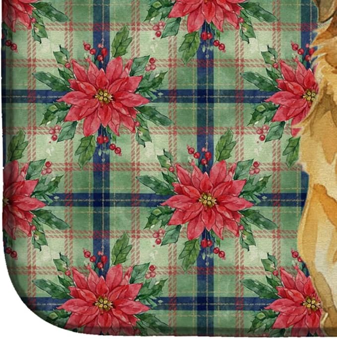 Caroline's Treasures Lion Yellow Leonberger Christmas PoinsettIas Dish Drying Mat Absorbent Dish Drying Mat Pad for Kitchen Counter Dish Drainer Mat for Countertop, 14 x 21", Multicolor