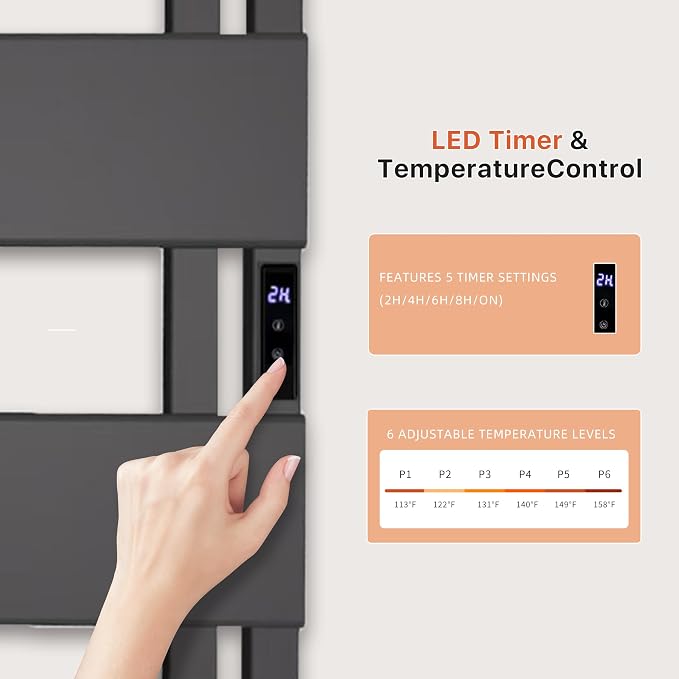 Electric Towel Warmer with Smart LED Timer, Modern [2/3/4] Bar Large Panel Heated Towel Rack, Wall-Mounted Plug-in/Hardwired 2-in-1, Rapid Warmth for Bathrooms, [Matte Black/Alpine White]