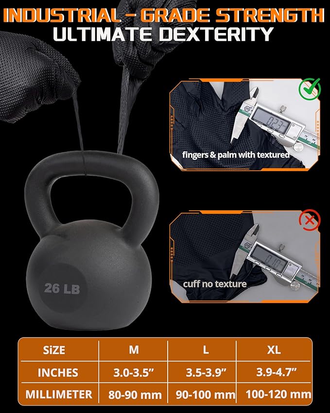 wcy nitroshield 9mil Heavy Duty Disposable Nitrile Gloves, Black Medium 80Pcs -Chemical Resistant, Latex Powder Free Rubber Gloves Diamond Texture for Automotive, Mechanics, Cooking