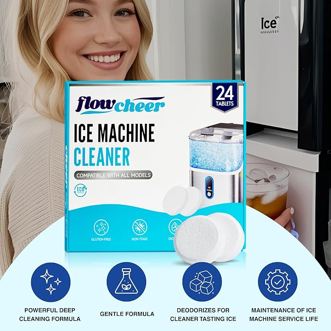 flowcheer Ice Maker Cleaner Tablets, Cleaning and Descaler for Countertop and Home Ice Machines&Coffee Maker Cleaner&Descaler Tablets(12-Pack)