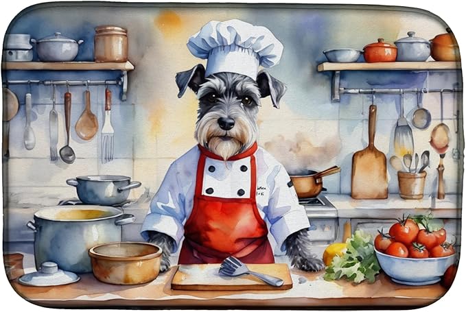 Caroline's Treasures DAC6321DDM Schnauzer The Chef Dish Drying Mat Absorbent Dish Drying Mat Pad for Kitchen Counter Dish Drainer Mat for Countertop, 14 x 21", Multicolor