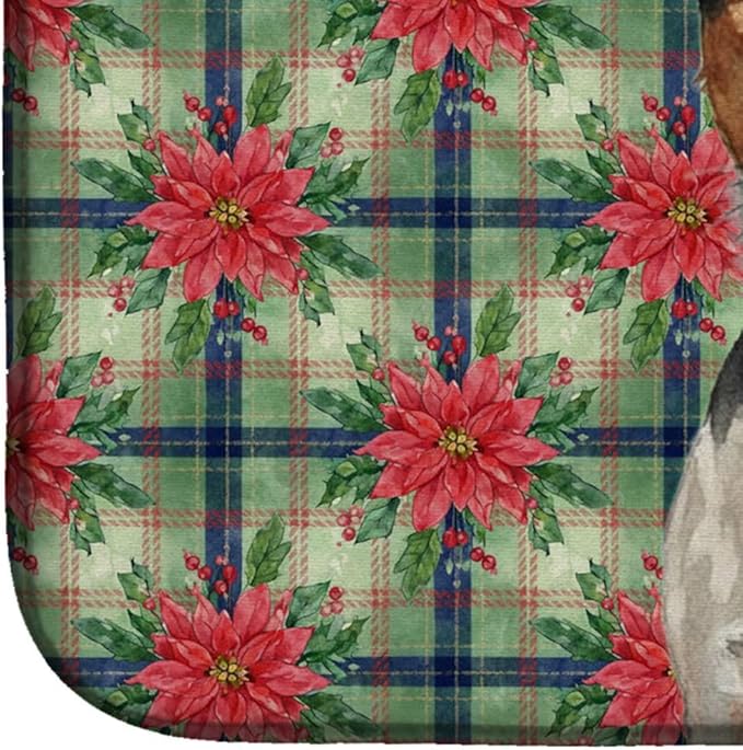 Caroline's Treasures Tricolor Russell Terrier Christmas PoinsettIas Dish Drying Mat Absorbent Dish Drying Mat Pad for Kitchen Counter Dish Drainer Mat for Countertop, 14 x 21", Multicolor