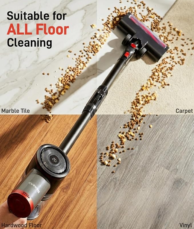 RONEAIR Cordless Vacuum Cleaners for Home,40Kpa 45Mins Self-Standing Vacuum Cleaner Cleans Under Furniture Without Bending,Powerful Stick Vacuum Cordless for Pet Hair,Hard Floors,Carpets,Car