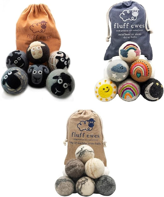 Fluff Ewes Premium Handmade New Zealand Reusable Wool Dryer Balls for Laundry, Baby, Anti-Static Alternative to Liquid Fabric Softener, Plastic Dryer Balls or Dryer Sheets, 18 Pack Bundle